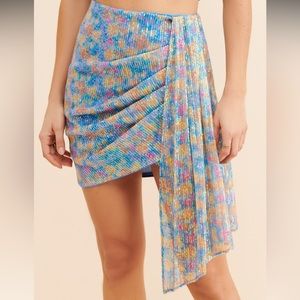 Floral Sequin Midi Skirt in Blue
